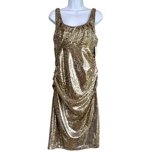 Suzy Chin Maggy Boutique Sequin Cocktail Midi Dress Leopard Size 12 Loud Luxury